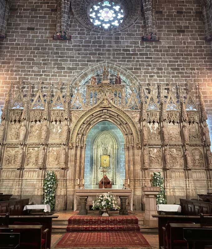 inside of a church at the alter in barcelona